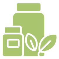 Green bottles and leaves icon on black.