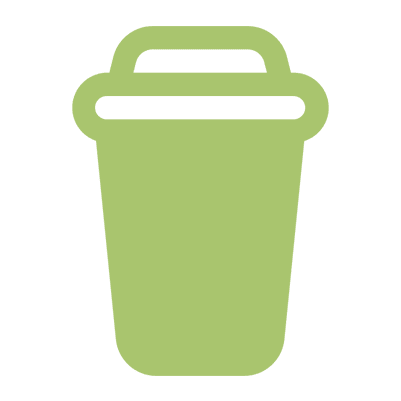 Green trash can icon on black background.
