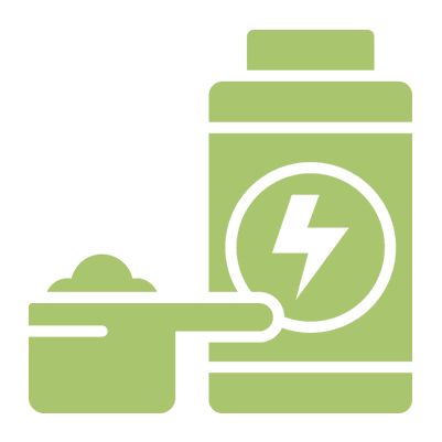 Protein powder container with scoop icon.